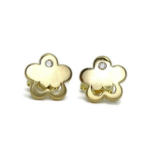 Pendientes de flores diamantes oro amarillo niña 0.03 quilates