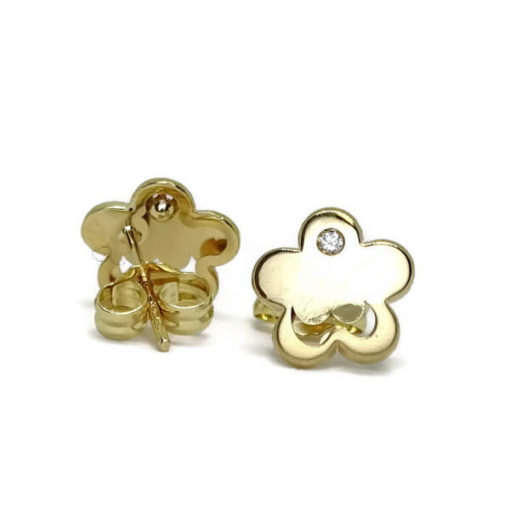 Pendientes de flores diamantes oro amarillo niña 0.03 quilates - Imagen 5