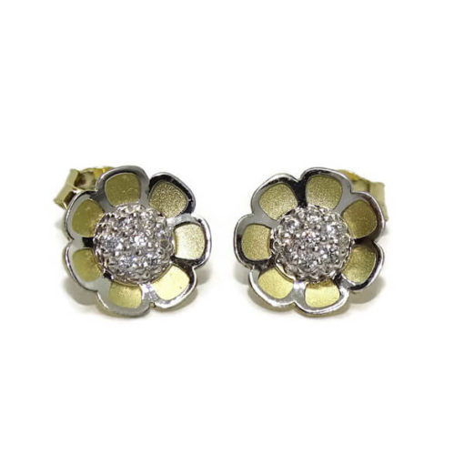 Pendientes de oro con circonitas flor