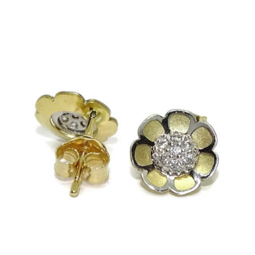 Pendientes de oro con circonitas flor - Imagen 4