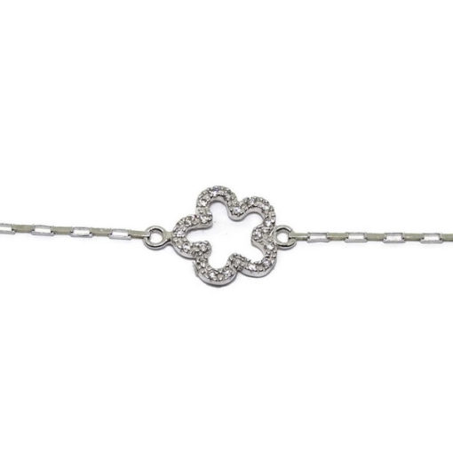 Pulsera flor y circonitas en oro blanco - Imagen 3