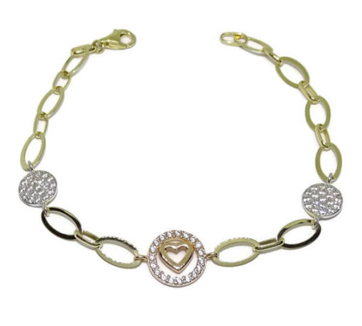 pulsera con corazón y círculos oro y circonitas