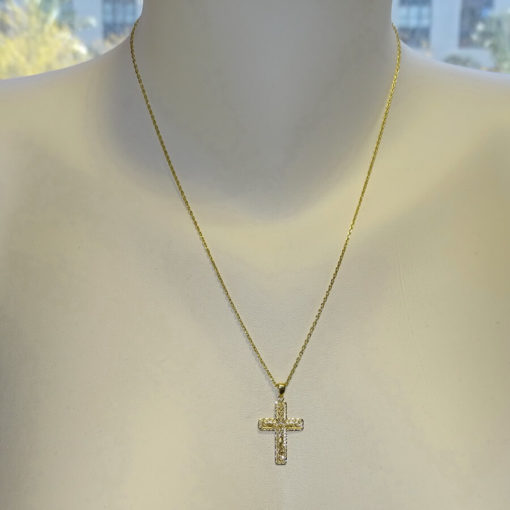 Cruz bicolor con Cristo artesanal con cadena todo oro 18k - Imagen 2