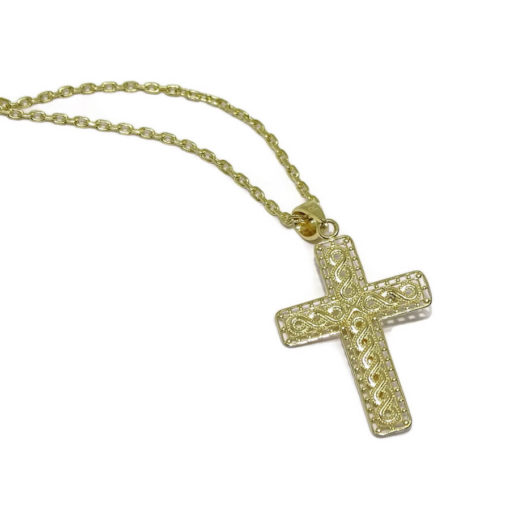 Cruz bicolor con Cristo artesanal con cadena todo oro 18k - Imagen 4