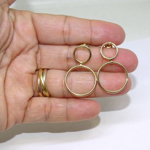 Pendientes doble aro oro amarillo 18k con cierre presión. 1.20cm de diámetro y 2.00cm de diámetro - Imagen 3