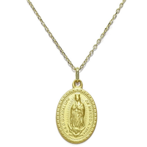 Medalla de la Virgen de Guadalupe de oro de 18k con cadena forzada de 45cm