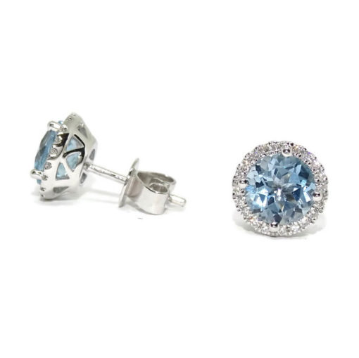 Pendientes de oro blanco de 18k para mujer con 40 diamantes y 2 topacios azules. - Imagen 6