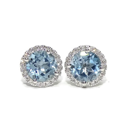 Pendientes de oro blanco de 18k para mujer con 40 diamantes y 2 topacios azules.