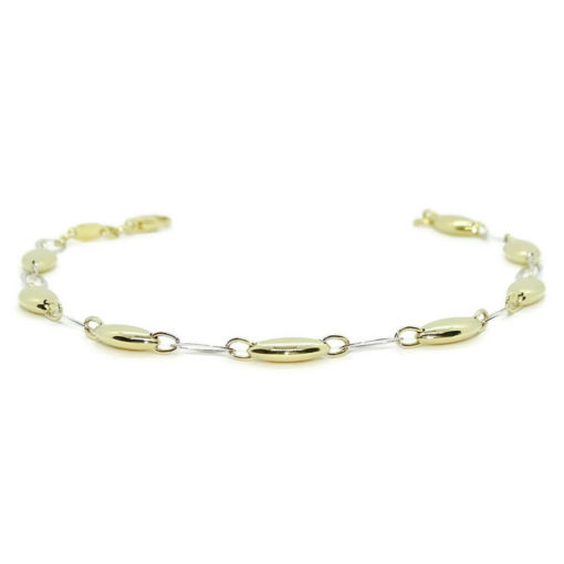 Pulsera de oro amarillo y oro blanco para mujer de eslabones ovalados calados y con cuerpo, de 19.50cm de larga y 5mm de ancha - Imagen 3