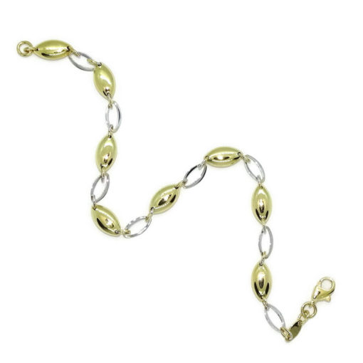 Pulsera de oro amarillo y oro blanco para mujer de eslabones ovalados calados y con cuerpo, de 19.50cm de larga y 5mm de ancha - Imagen 4