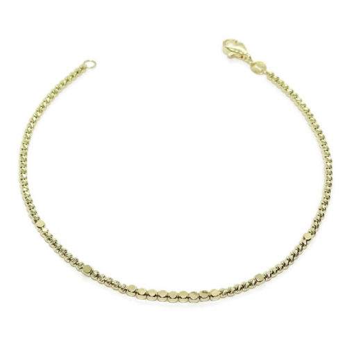 Pulsera para mujer de oro amarillo de 18k con bolas de oro matizadas y cuadrados