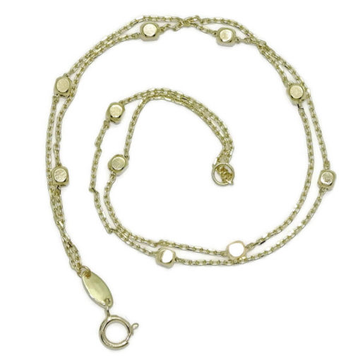 Pulsera para mujer de oro amarillo de 18k con doble cadena forzada y 10 cuadrados de 2.5mm de oro brillo. - Imagen 3