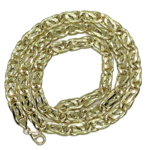 Cadena de oro amarillo de 18k para hombre doble barbada hueca combinada 3x1, plana de 8.00 mm de ancha, grande y aparente. 60cm.