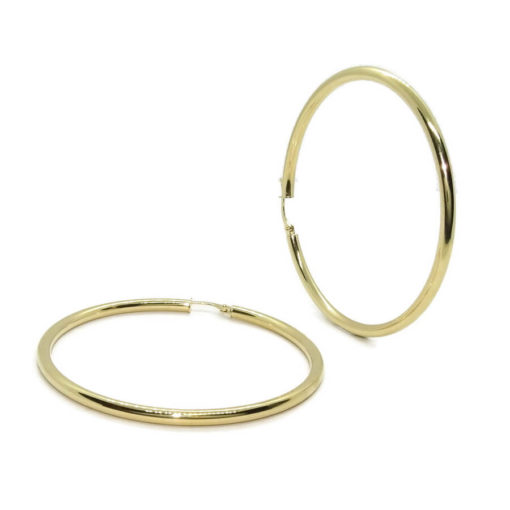 Pendientes aros de oro amarillo de 18Ktes de 3.00 mm de ancho por 5.70 cm de diámetro exterior. Peso; 5.10gr de oro de 1ª Ley Cierre fácil click - Imagen 5