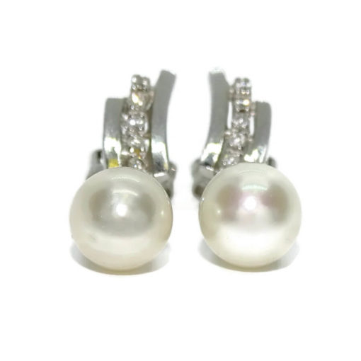 Pendientes de oro blanco de 18k con 12 diamantes talla brillante de 0.18cts y 2 perlas cultivadas tipo pera de 8.5mm. 3.00cm de largos - Imagen 4