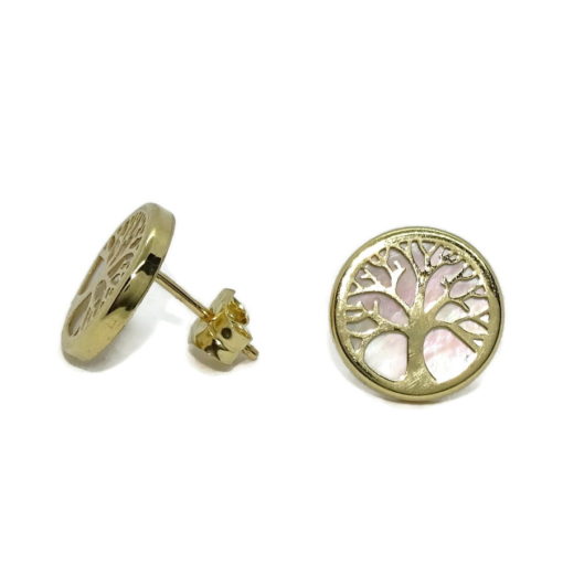 Pendientes para mujer árbol de la vida en oro amarillo de 18k con nácar 1.00cm de diámetro - Imagen 7