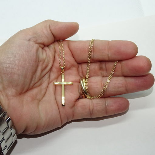 Cruz de oro amarillo de 18k especial comunión y mujer con cadena. - Imagen 3