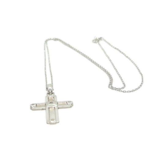 Cruz de oro blanco de 18k con 0.04cts de diamantes, ideal comunión y mujer con cadena forzada de 50.00 cm. - Imagen 6