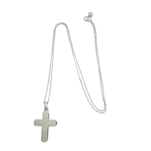 Cruz de oro blanco de 18k con 0.04cts de diamantes, ideal comunión y mujer con cadena forzada de 50.00 cm. - Imagen 4