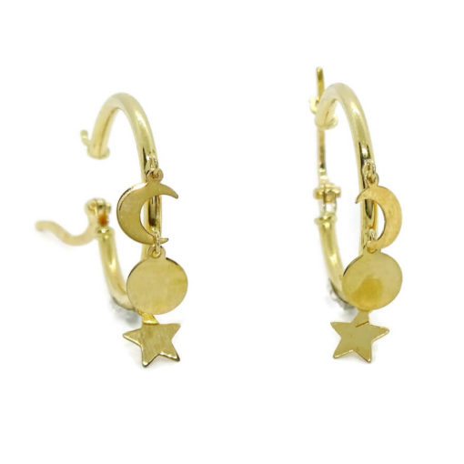 Pendientes aros de oro amarillo de 18k con motivos colgando, tubo de 2mm de grosor - Imagen 7