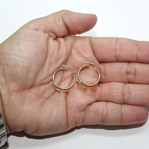 Pendientes aros de oro amarillo de 18k con motivos colgando, tubo de 2mm de grosor - Imagen 3