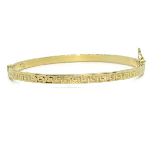 Pulsera de oro amarillo de 18k con greca para mujer, rígida de 4.00 mm de ancha y 62.00mm de interior. 5.15gr de oro de 18k