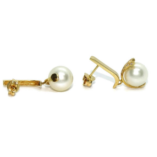 Pendientes para mujer de oro amarillo de 18k con circonitas engastadas y perlas cultivadas redondas de 9.00mm - Imagen 6