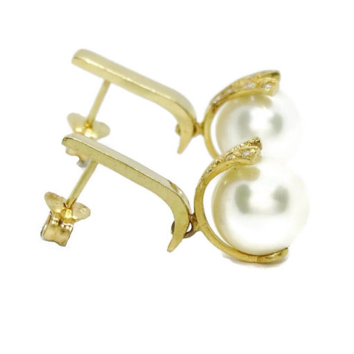 Pendientes para mujer de oro amarillo de 18k con circonitas engastadas y perlas cultivadas redondas de 9.00mm - Imagen 5