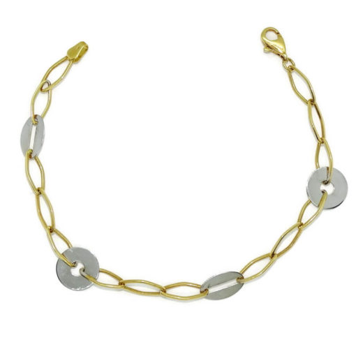 Pulsera para mujer de oro bicolor de 18k con cadena de 5.00 mm de ancha