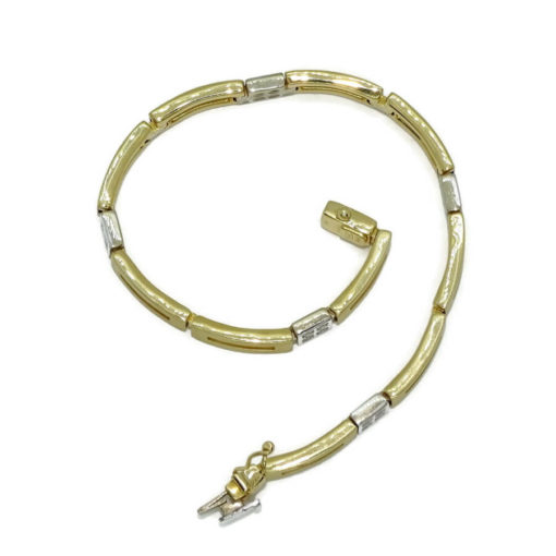 Preciosa pulsera clásica para mujer de oro amarillo mate y brillo y oro blanco con 20 circonitas, todo de 18k. Semi-rígida - Imagen 6