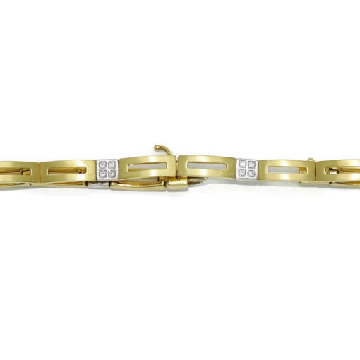 Preciosa pulsera clásica para mujer de oro amarillo mate y brillo y oro blanco con 20 circonitas, todo de 18k. Semi-rígida - Imagen 5