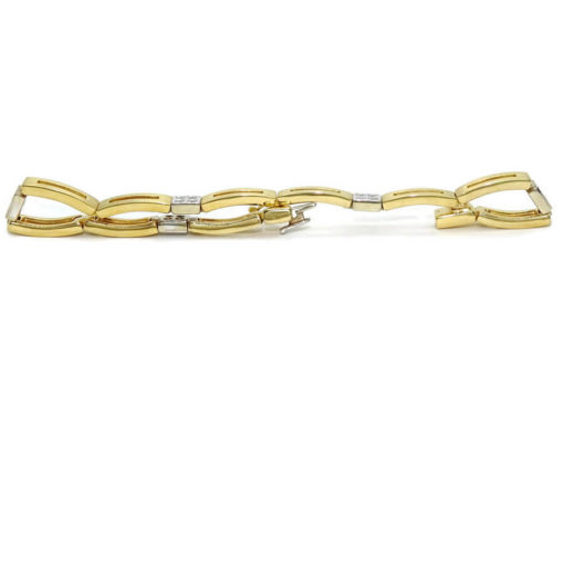 Preciosa pulsera clásica para mujer de oro amarillo mate y brillo y oro blanco con 20 circonitas, todo de 18k. Semi-rígida - Imagen 4