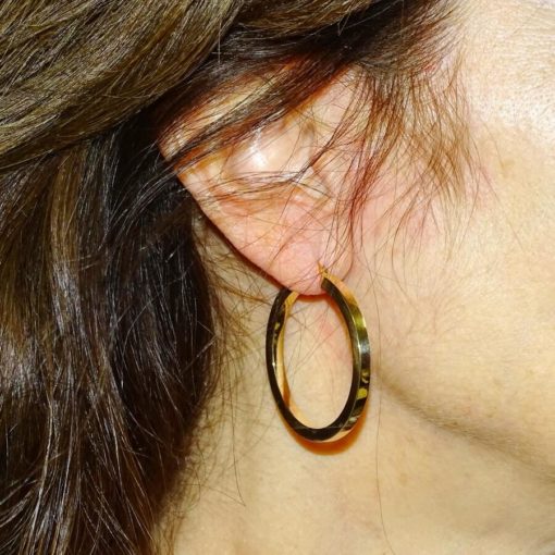 Pendientes aros de oro amarillo de 18k brillo de tubo cuadrado de 3.00 mm de ancho por 3.60 cm de diámetro exterior. - Imagen 2