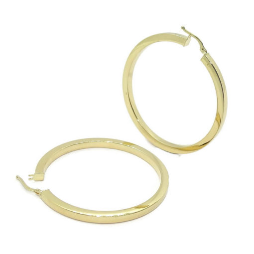 Pendientes aros de oro amarillo de 18k brillo de tubo cuadrado de 3.00 mm de ancho por 3.60cm de diámetro exterior