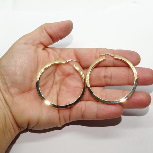 Pendientes aros de oro amarillo de 18k brillo de tubo cuadrado de 3.00 mm de ancho por 3.60cm de diámetro exterior - Imagen 3