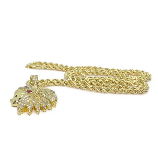 Elegante cordón salomónico de oro amarillo de 18k de 3.3Mm de ancho por 60cm con colgante de Jefe Indio de oro de 18k. - Imagen 4