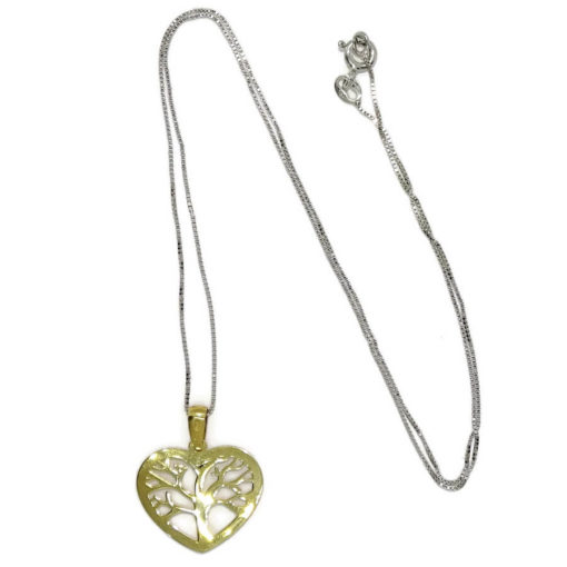 Collar de oro amarillo de 18k y oro blanco de 18k con forma de corazón y árbol de la vida. Especial mamá. Regalo especial de todo corazón. - Imagen 7