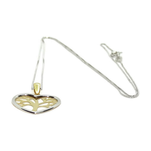 Collar de oro amarillo de 18k y oro blanco de 18k con forma de corazón y árbol de la vida. Especial mamá. Regalo especial de todo corazón. - Imagen 5