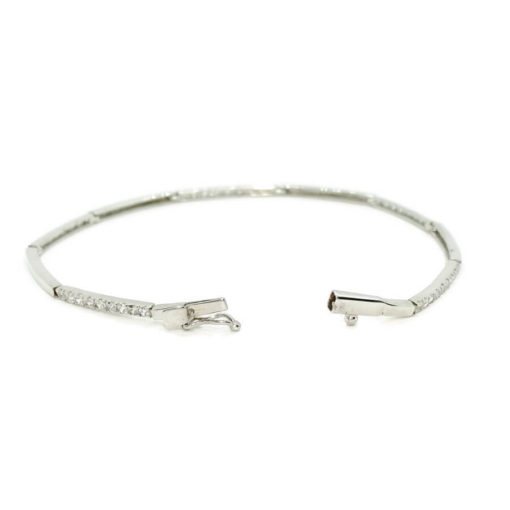 Pulsera de oro blanco de 18k para mujer de eslabones rígidos con 45 circonitas. Tamaño, 18.00 cm larga. - Imagen 3