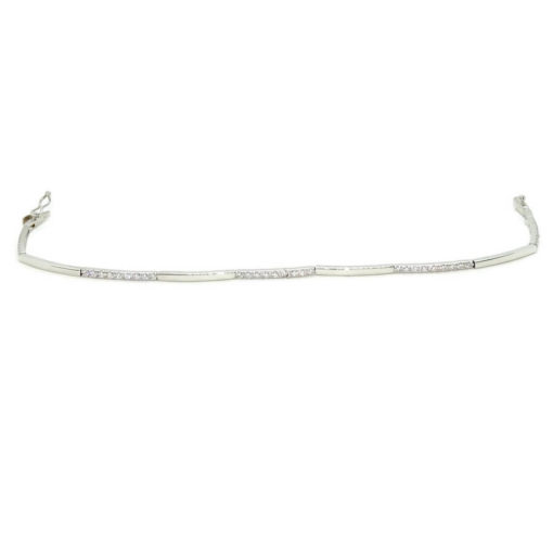 Pulsera de oro blanco de 18k para mujer de eslabones rígidos con 45 circonitas. Tamaño, 18.00 cm larga. - Imagen 7