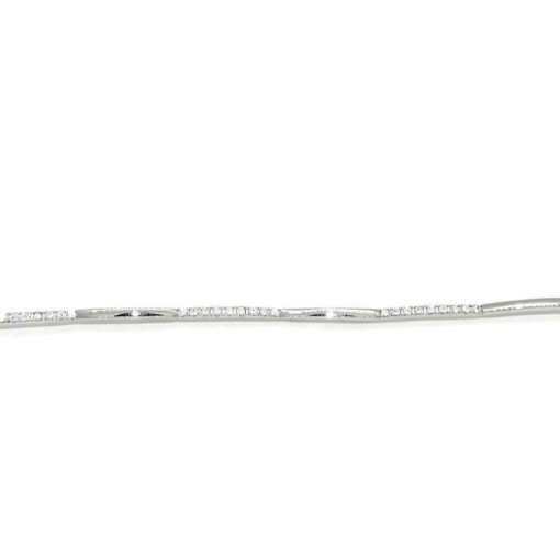 Pulsera de oro blanco de 18k para mujer de eslabones rígidos con 45 circonitas. Tamaño, 18.00 cm larga. - Imagen 6